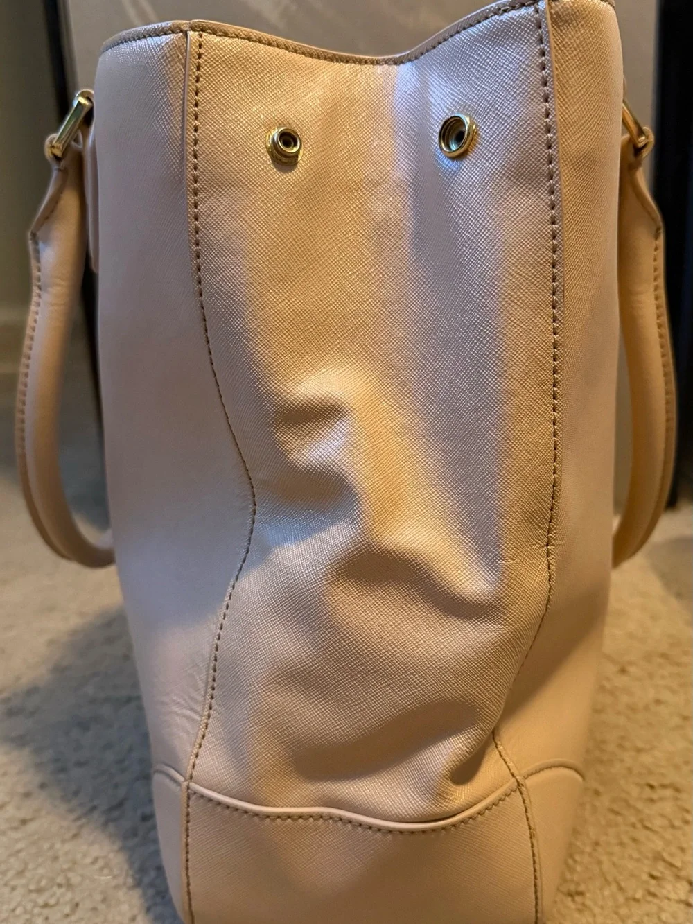 Tory Burch Cream Leather Satchel with Gold Logo